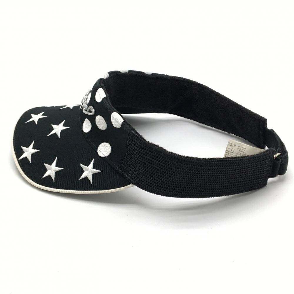 【美品】ダンスウィズドラゴン サンバイザー 黒×白 星刺しゅう ドット 99(F) ゴルフウェア Dance With Dragon