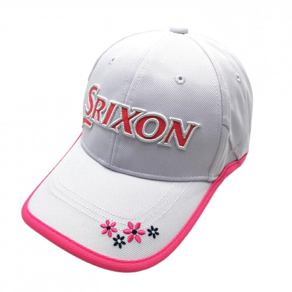 【超美品】スリクソン キャップ 白×ピンク ロゴ 花刺しゅう レディース フリーサイズ(54-58cm) ゴルフウェア SRIXON