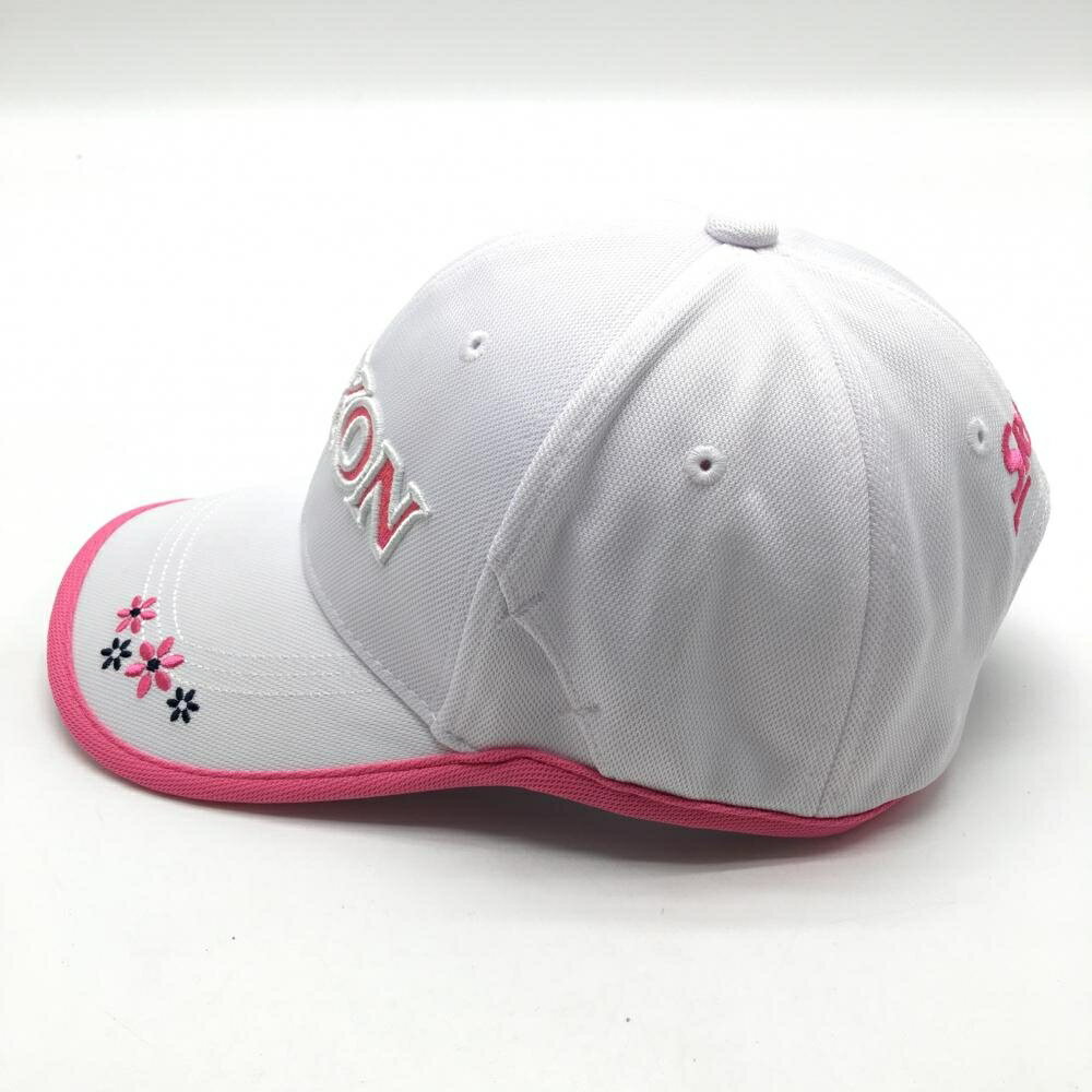 【超美品】スリクソン キャップ 白×ピンク ロゴ 花刺しゅう レディース フリーサイズ(54-58cm) ゴルフウェア SRIXON