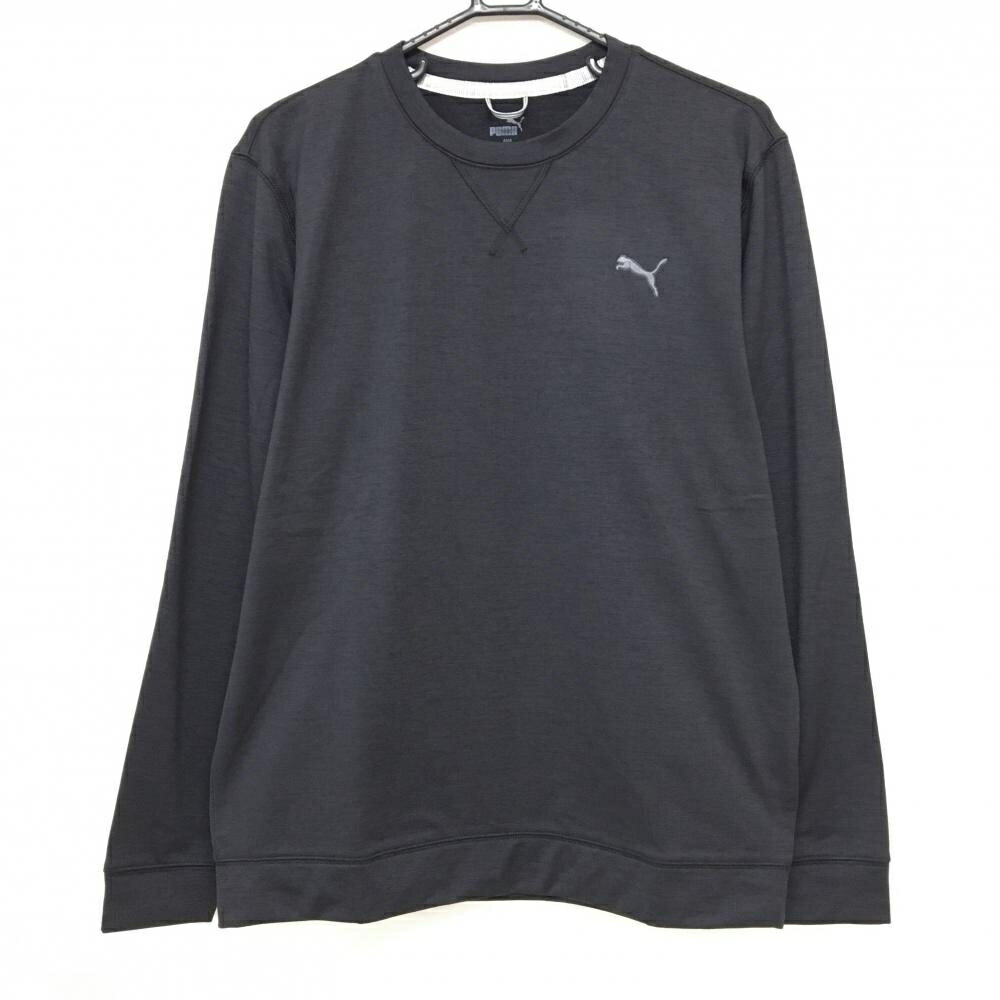 【超美品】プーマ トレーナー 杢黒 裏起毛 ロゴ刺しゅう メンズ M ゴルフウェア 2023年モデル PUMA