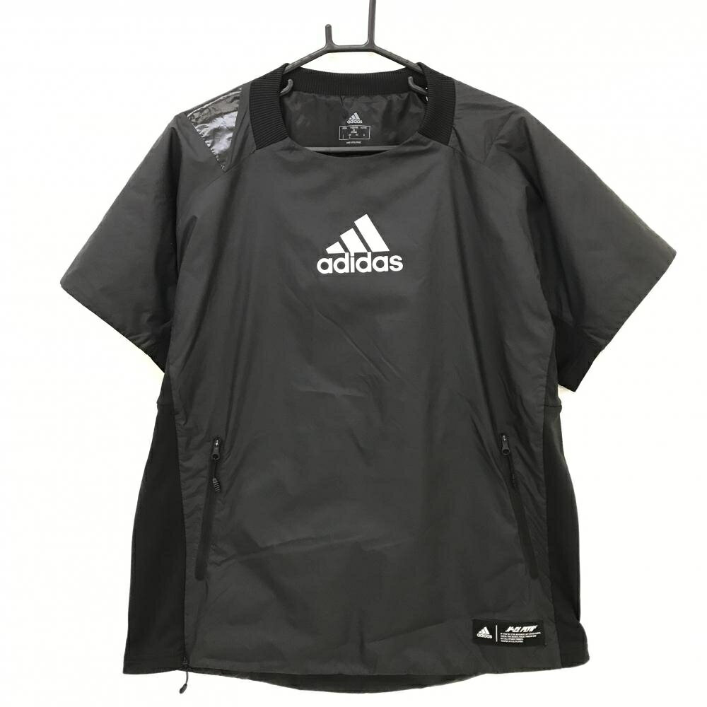 アディダス 中綿半袖スニード 黒 シルバーロゴ サイド切替 メンズ L ゴルフウェア adidas