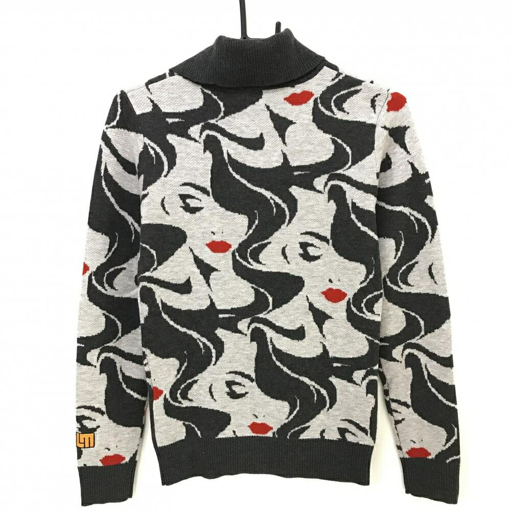 【超美品】ラウドマウス タートルネックセーター 白×グレー 女性柄 モナ ニット ウール混 レディース M ゴルフウェア LOUDMOUTH