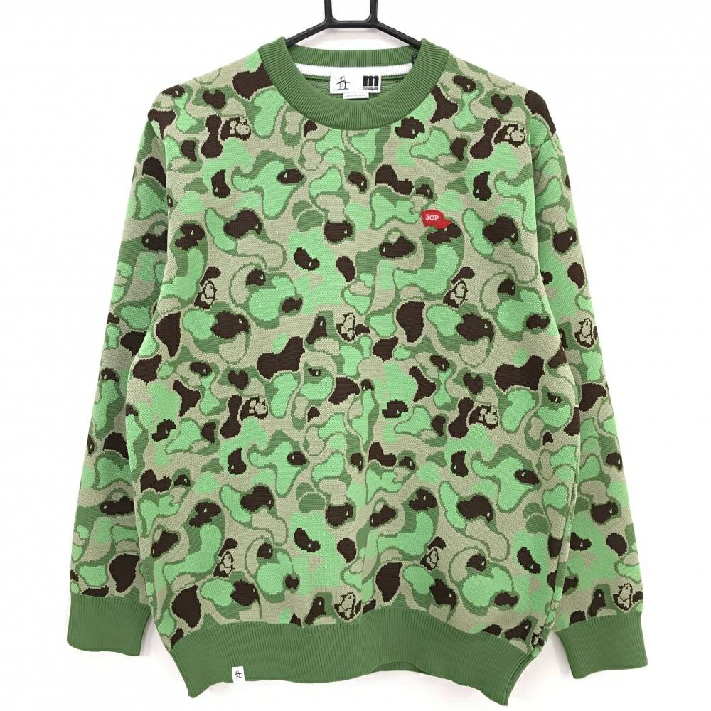 【超美品】マンシングウェア セーター ベージュ系×グリーン×ダークブラウン 総柄 メンズ L ゴルフウェア 2023年モデル Munsingwear