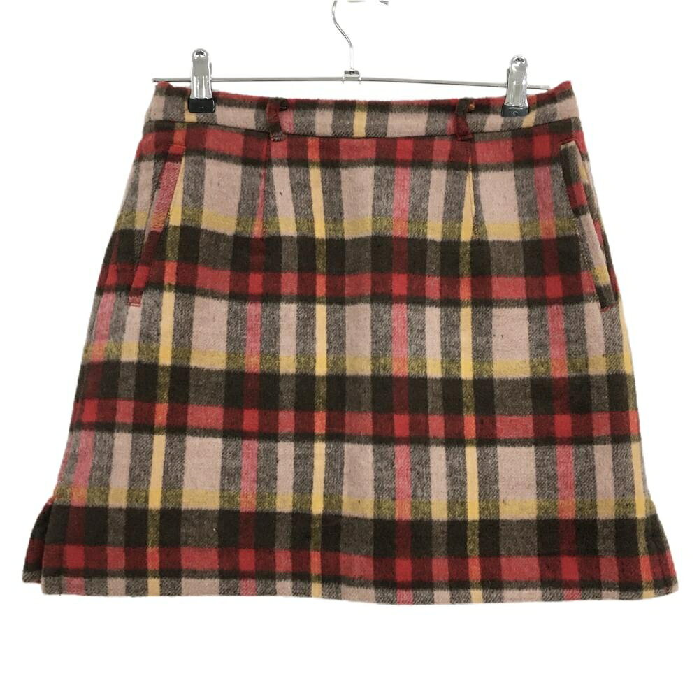 【超美品】リエンダスエルタ スカート レッド×ブラウン チェック 表起毛 内側インナーパンツ レディース M ゴルフウェア rienda suelta