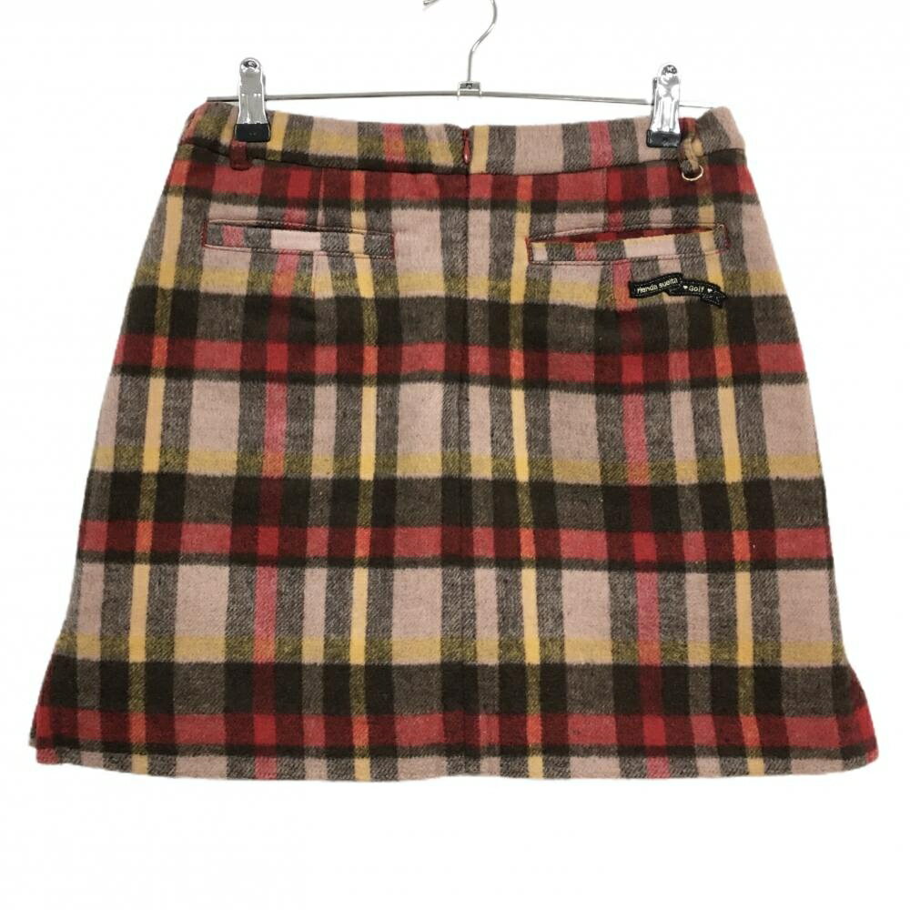 【超美品】リエンダスエルタ スカート レッド×ブラウン チェック 表起毛 内側インナーパンツ レディース M ゴルフウェア rienda suelta