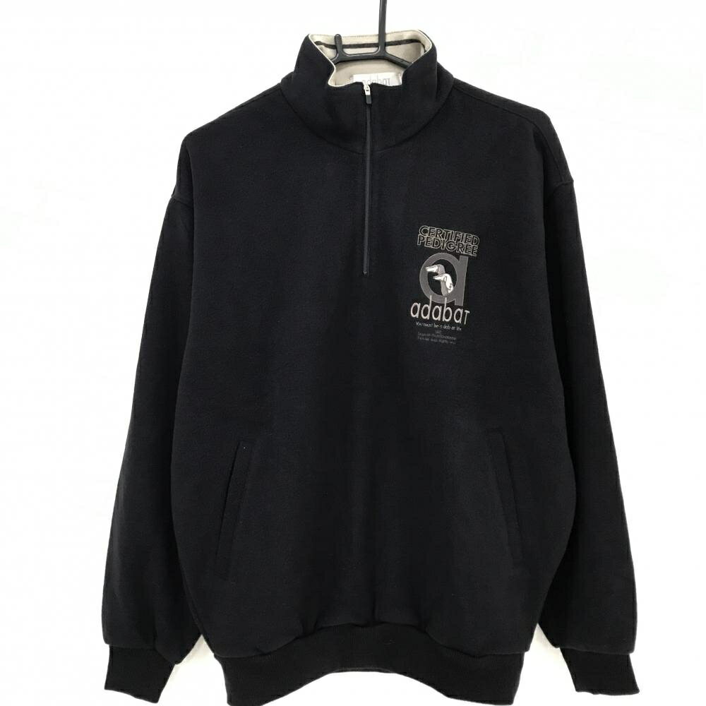 【美品】アダバット ハイネックトレーナー 黒 起毛素材 ハーフジップ メンズ III(M) ゴルフウェア adabat