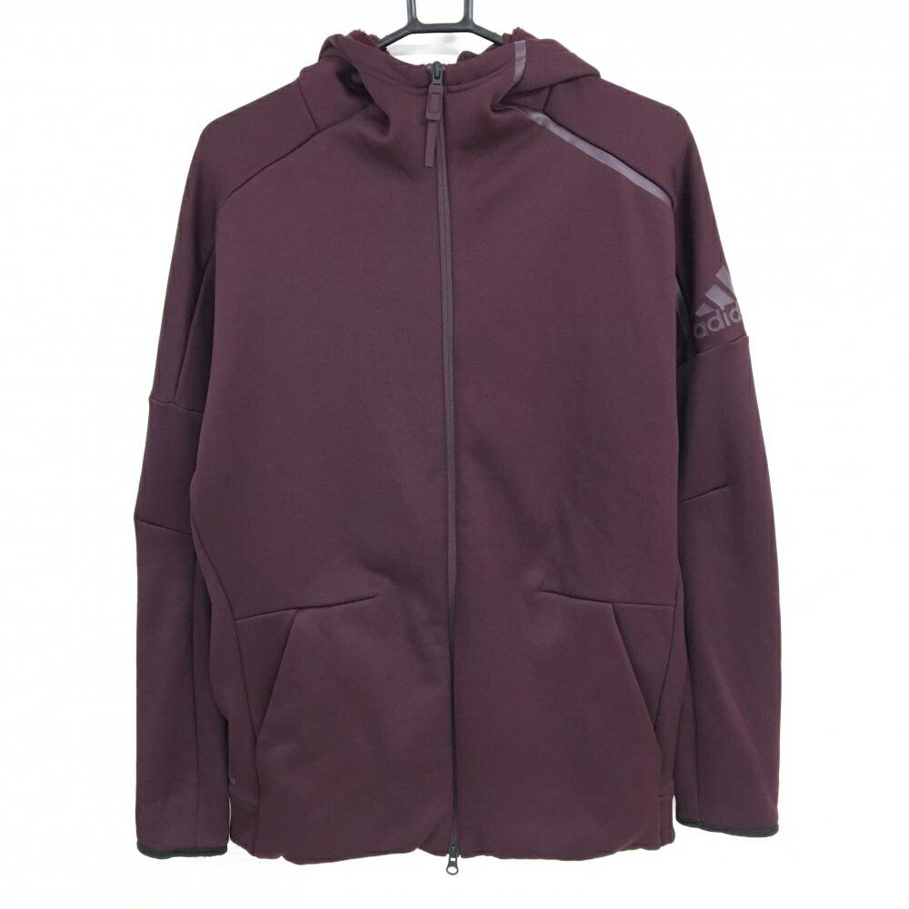 【美品】アディダス ジップパーカー ボルドー 裏起毛 袖ロゴ メンズ XO(3L) ゴルフウェア adidas