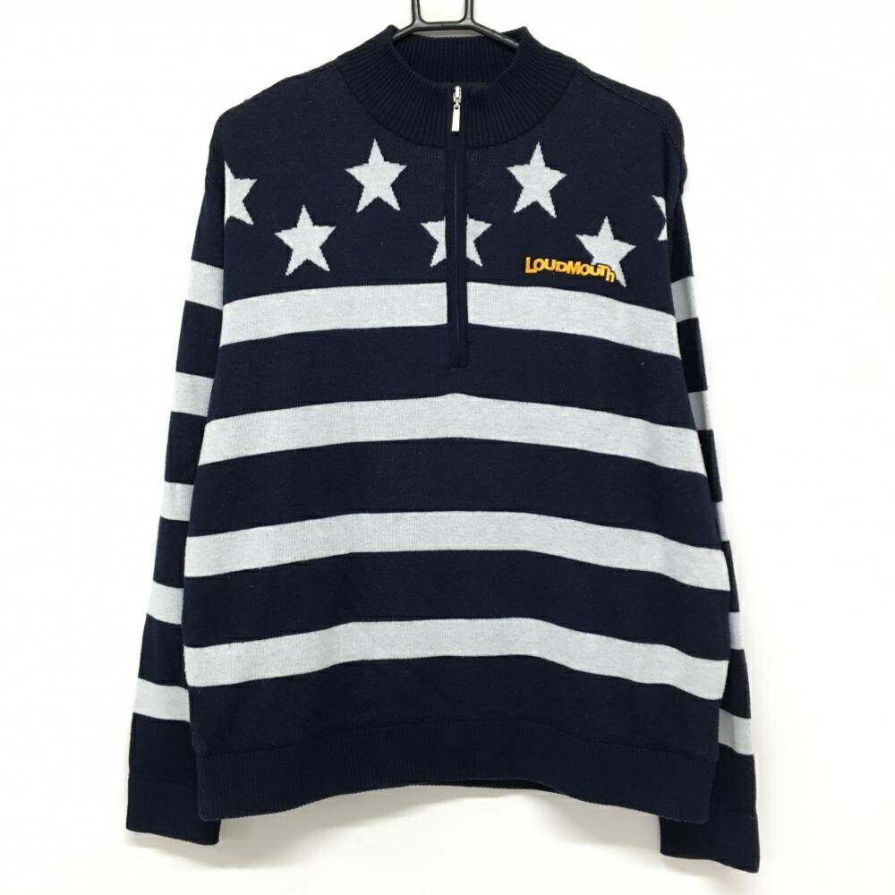 ラウドマウス ハイネックセーター ネイビー×白 下部ボーダー 星 裏地付 メンズ XL ゴルフウェア LOUDMO..