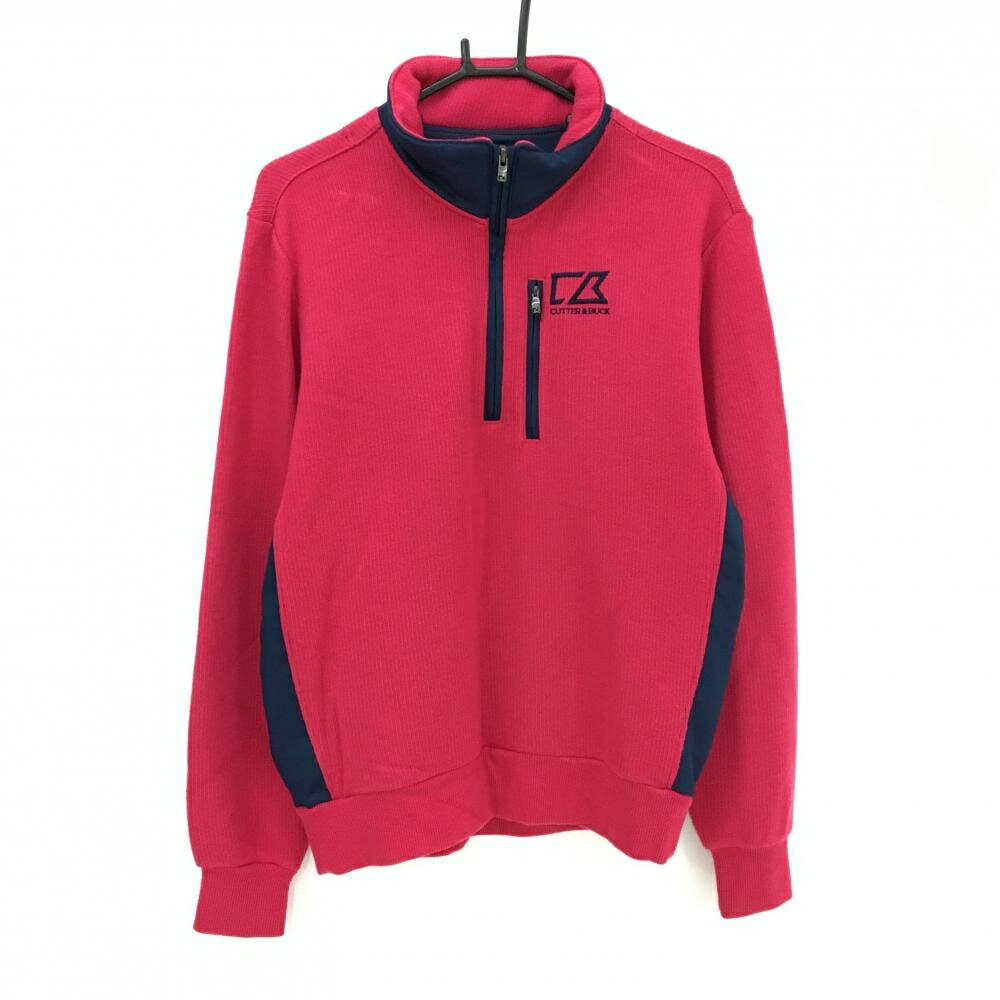 【美品】カッターアンドバック ハイネックセーター ピンク×ネイビー ニット 裏起毛 ハーフジップ メン..
