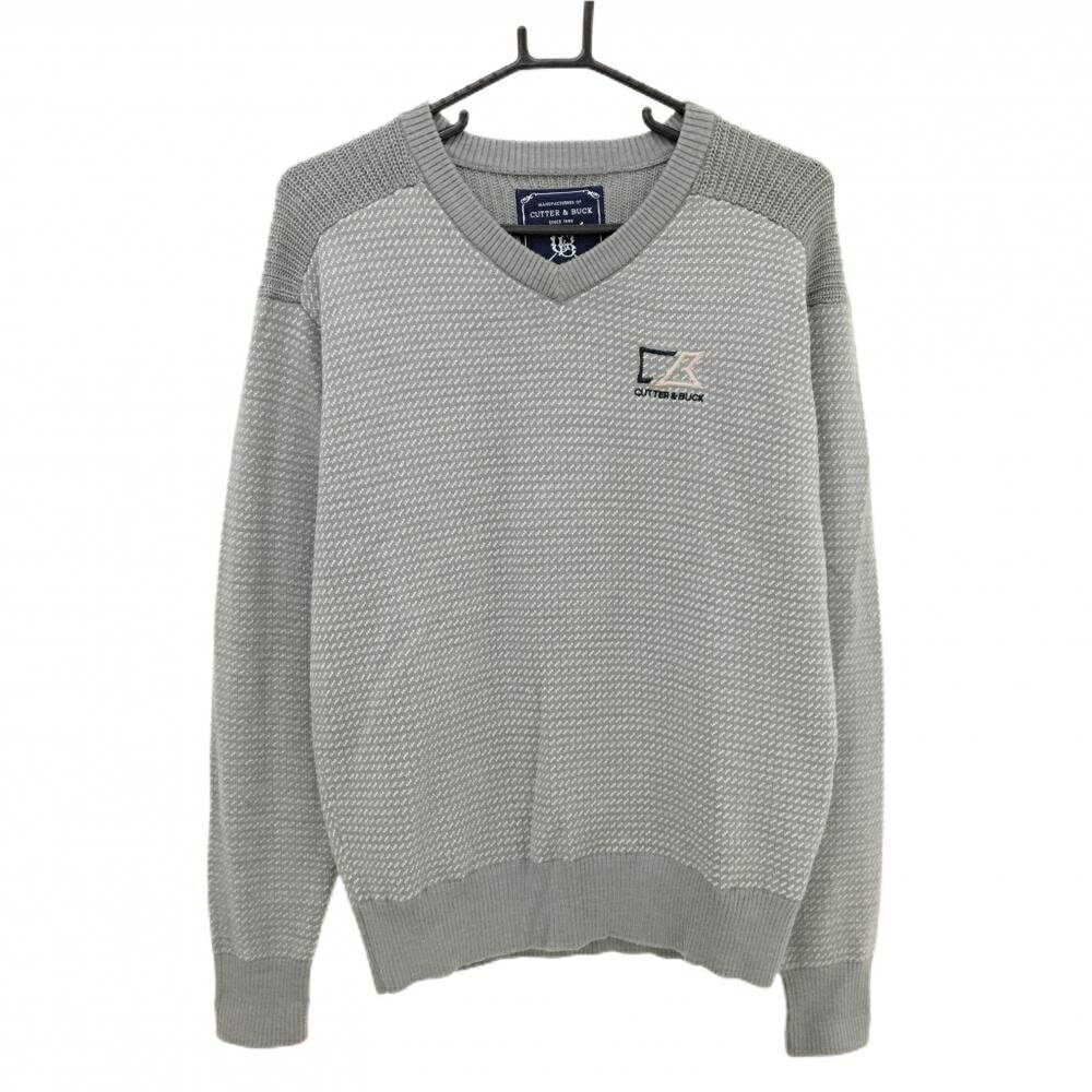 【美品】カッターアンドバック セーター グレー×白 総柄編み ニット ウール混 Vネック メンズ M ゴルフ..