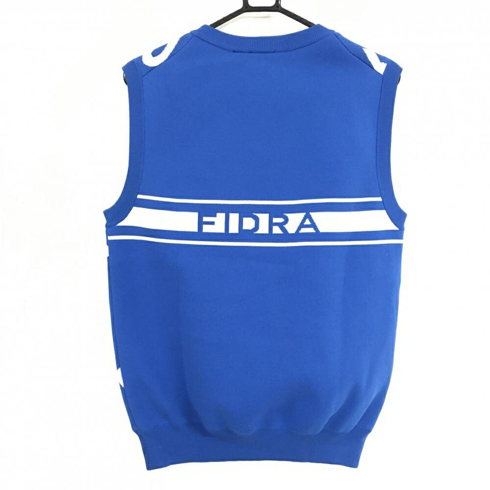 【美品】フィドラ ニットベスト ブルー×白 前面英字柄 メンズ M/M ゴルフウェア FIDRA