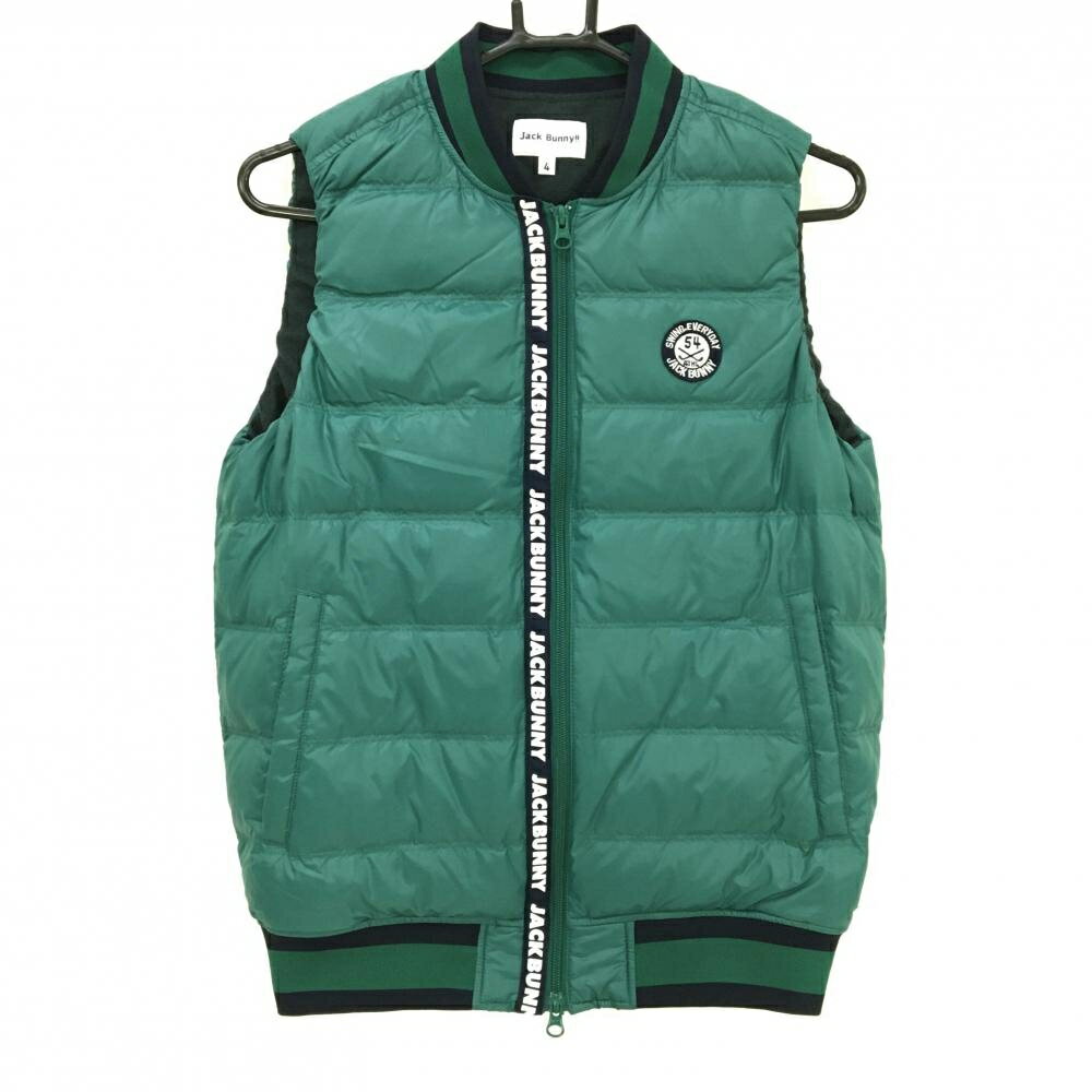 【超美品】ジャックバニー ダウンベスト グリーン×ネイビー ジップ横ロゴライン 胸元ワッペン メンズ 4..