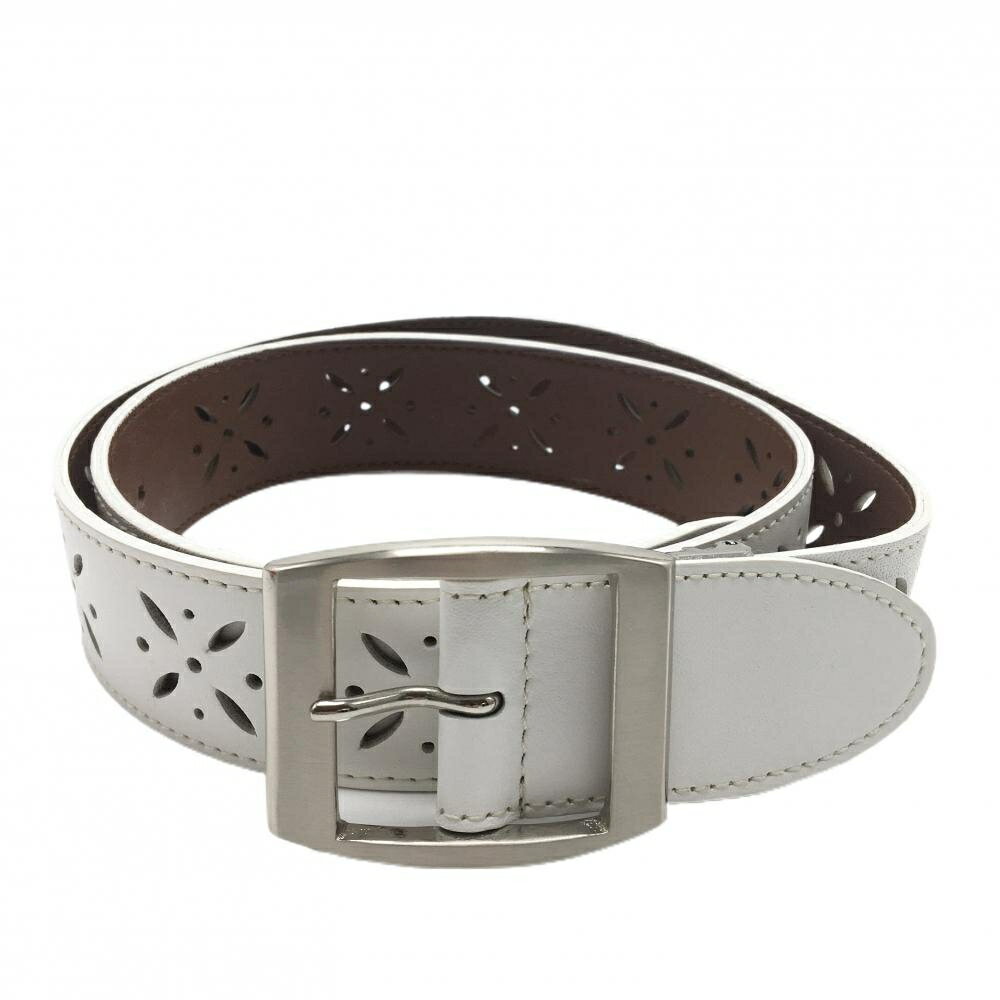 【美品】アディダス ベルト 白 パンチング ロゴ型押し レディース ゴルフウェア adidas