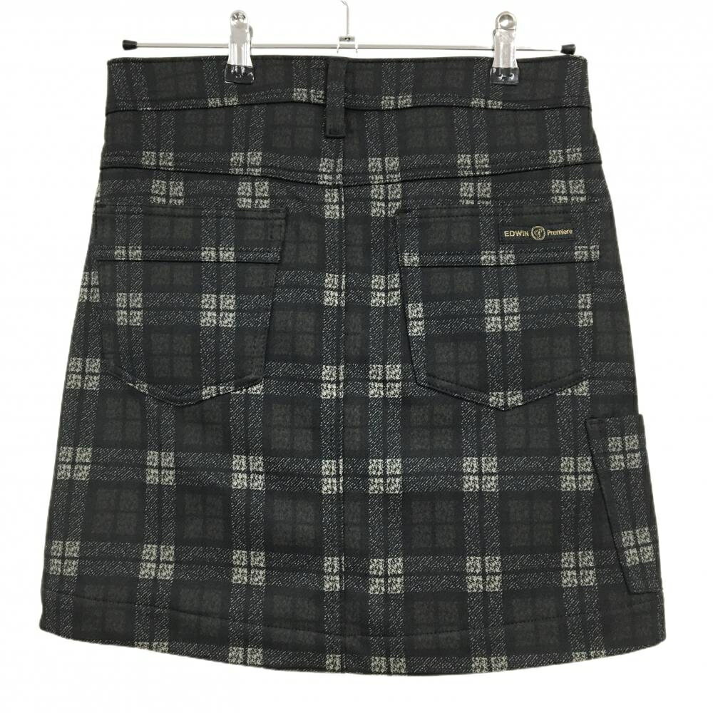 【超美品】エドウィンプレミア スカート 黒×ベージュ チェック 裏起毛 レディース 7 ゴルフウェア EDWIN GOLF