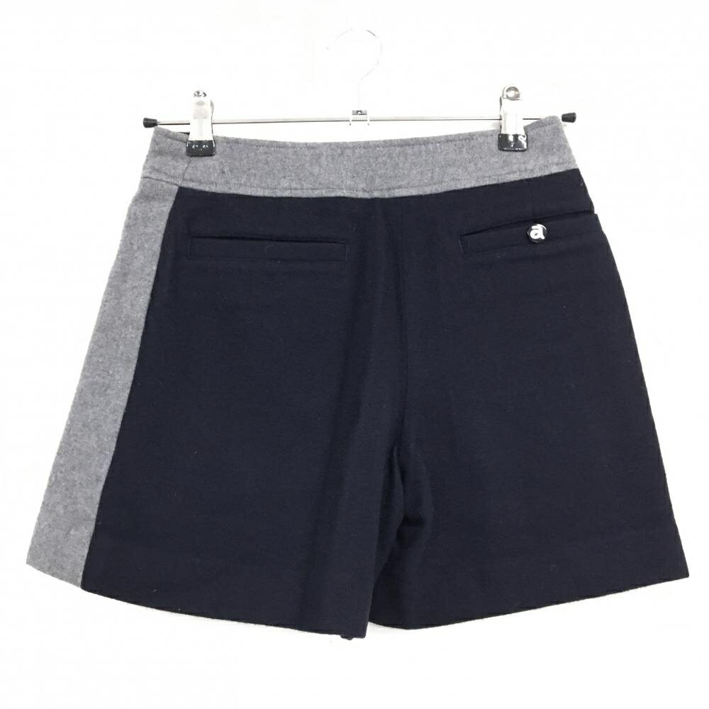 【美品】アルチビオ キュロットスカート 黒×グレー 裾ロゴ刺しゅう ウール混 レディース 38(M) ゴルフウェア archivio