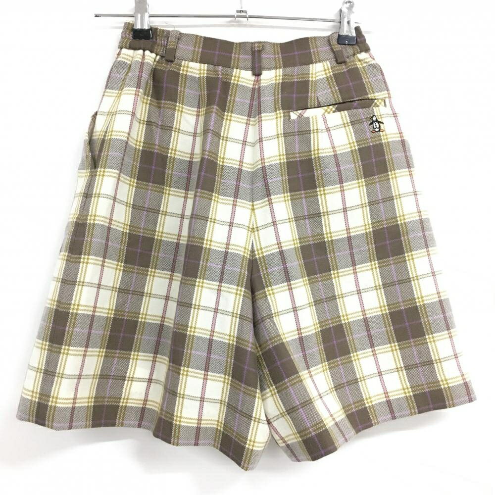 【美品】マンシングウェア キュロットスカート ブラウン系×ベージュ チェック ウール 裏地付 レディース S ゴルフウェア Munsingwear