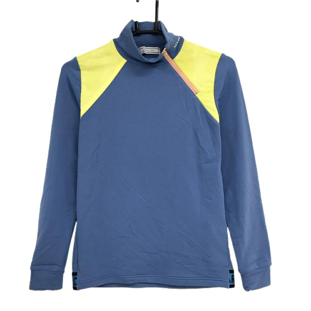 MARK & LONA - 【美品】マークアンドロナ 長袖ハイネックシャツ スモーキーブルー系×イエロー 裏起毛 レディース 38(M) ゴルフウェア MARK＆LONA