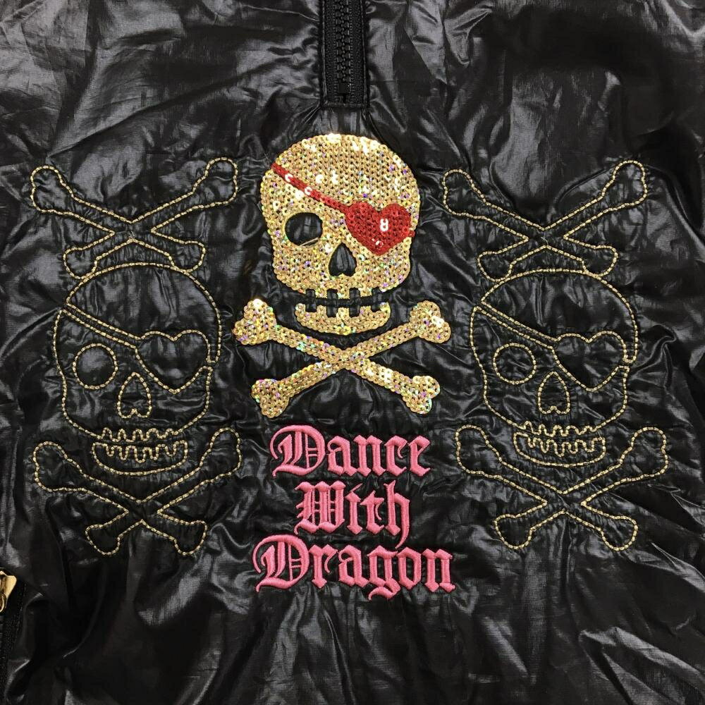 【美品】ダンスウィズドラゴン 切替中綿ブルゾン 黒×ピンク 前身頃中綿 裏微起毛 レディース 2(M) ゴルフウェア Dance With Dragon