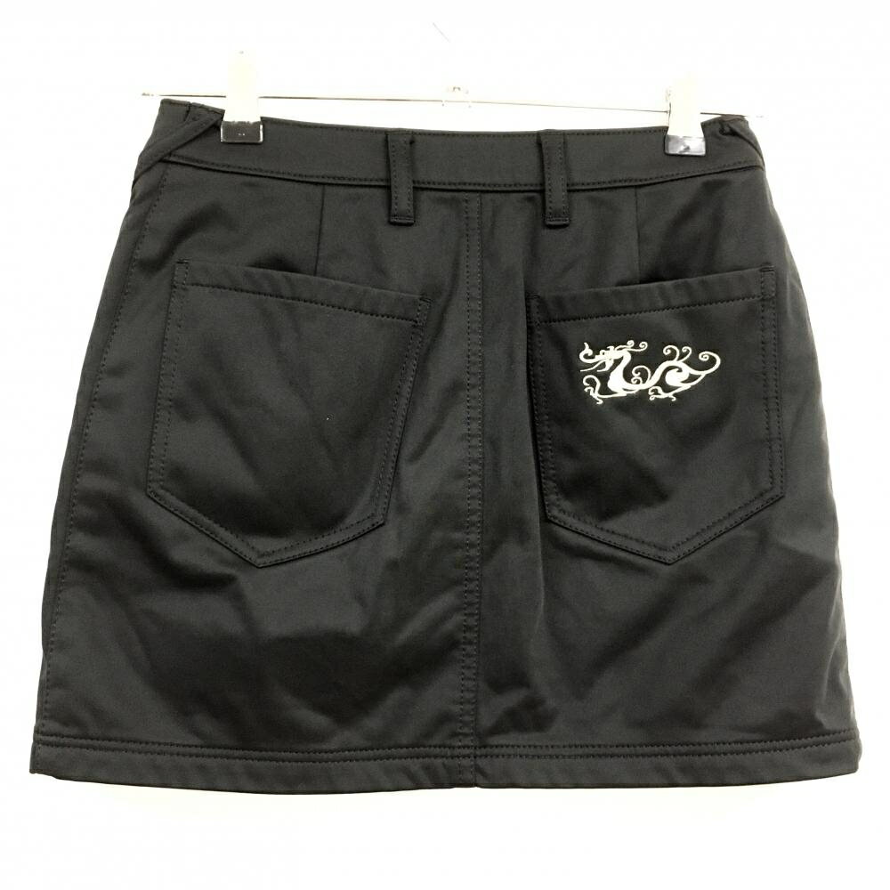【超美品】ダンスウィズドラゴン スカート 黒 前面ラインストーンスタッズ スカル レディース 1(S) ゴルフウェア Dance With Dragon