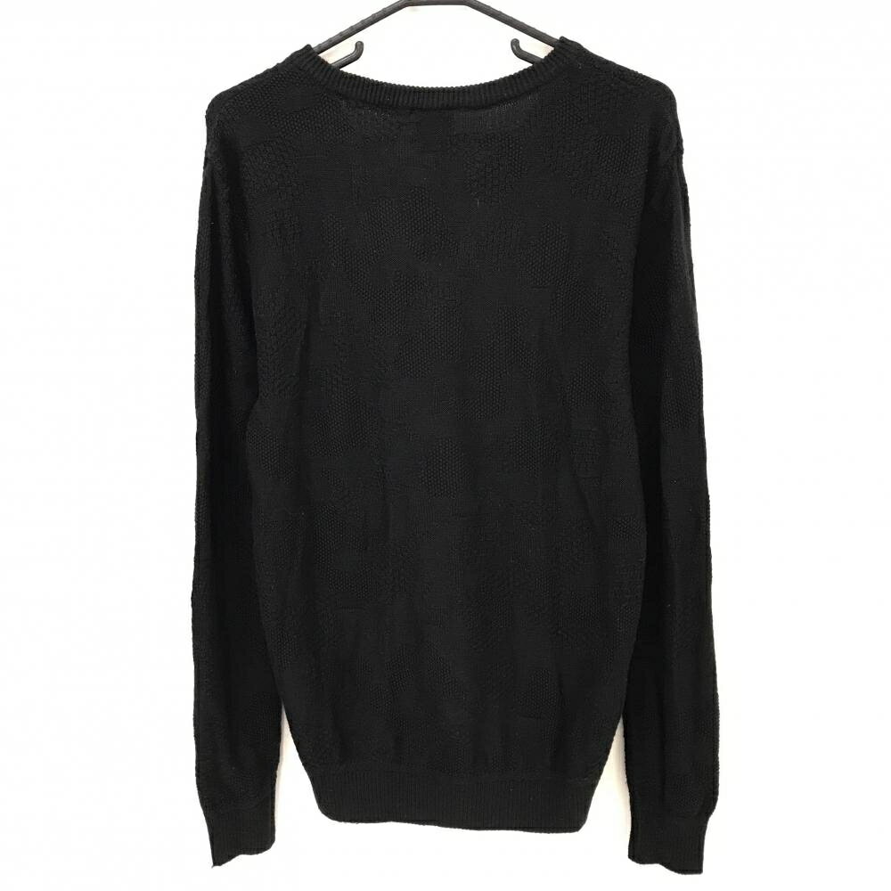 【美品】プーマ セーター 黒 総柄編み ニット ウール混 Vネック メンズ L ゴルフウェア PUMA