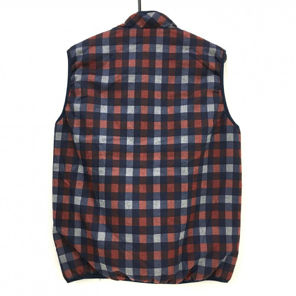 【美品】プーマ 中綿リバーシブルベスト レッド×ネイビー ブロックチェック 片面キルティング メンズ XL ゴルフウェア PUMA