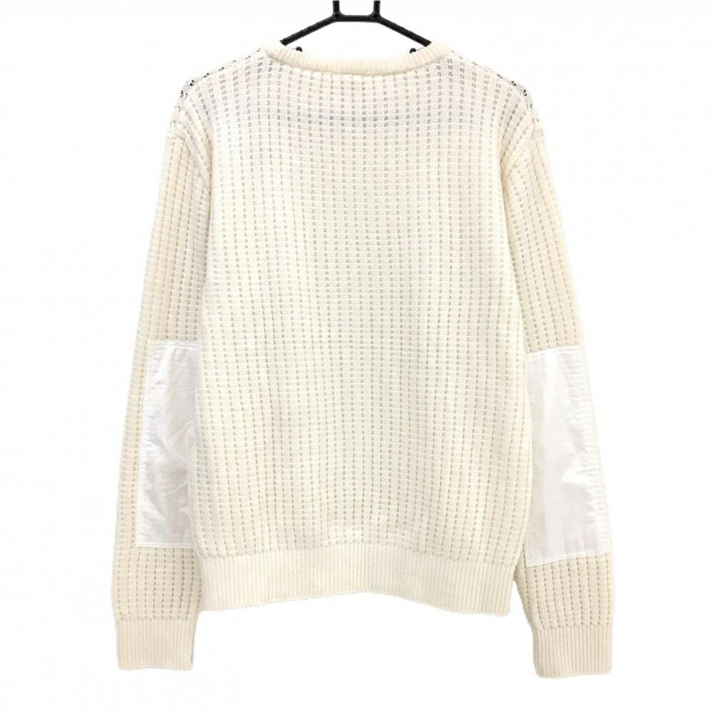 【美品】プーマ セーター アイボリー×白 凹凸編み ニット ウール混 後ろ袖異素材 メンズ L ゴルフウェア PUMA