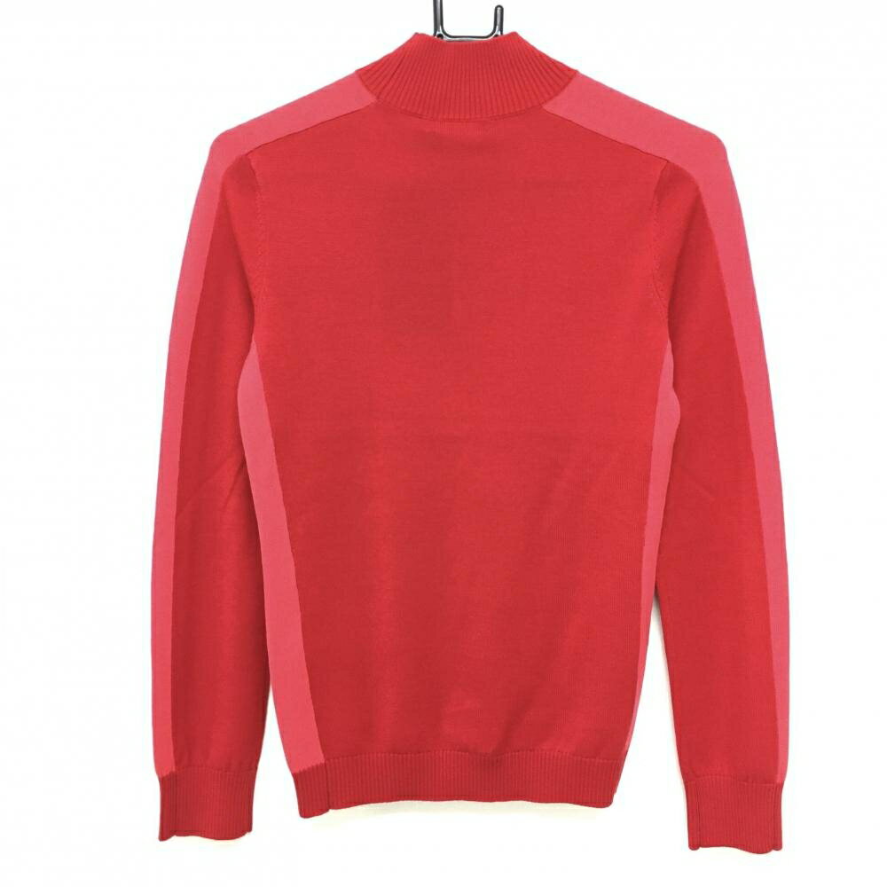 【新品】ジェイリンドバーグ ハイネックセーター レッド×ピンク サイド・袖ライン ウール100％ レディース XS ゴルフウェア J．LINDEBERG