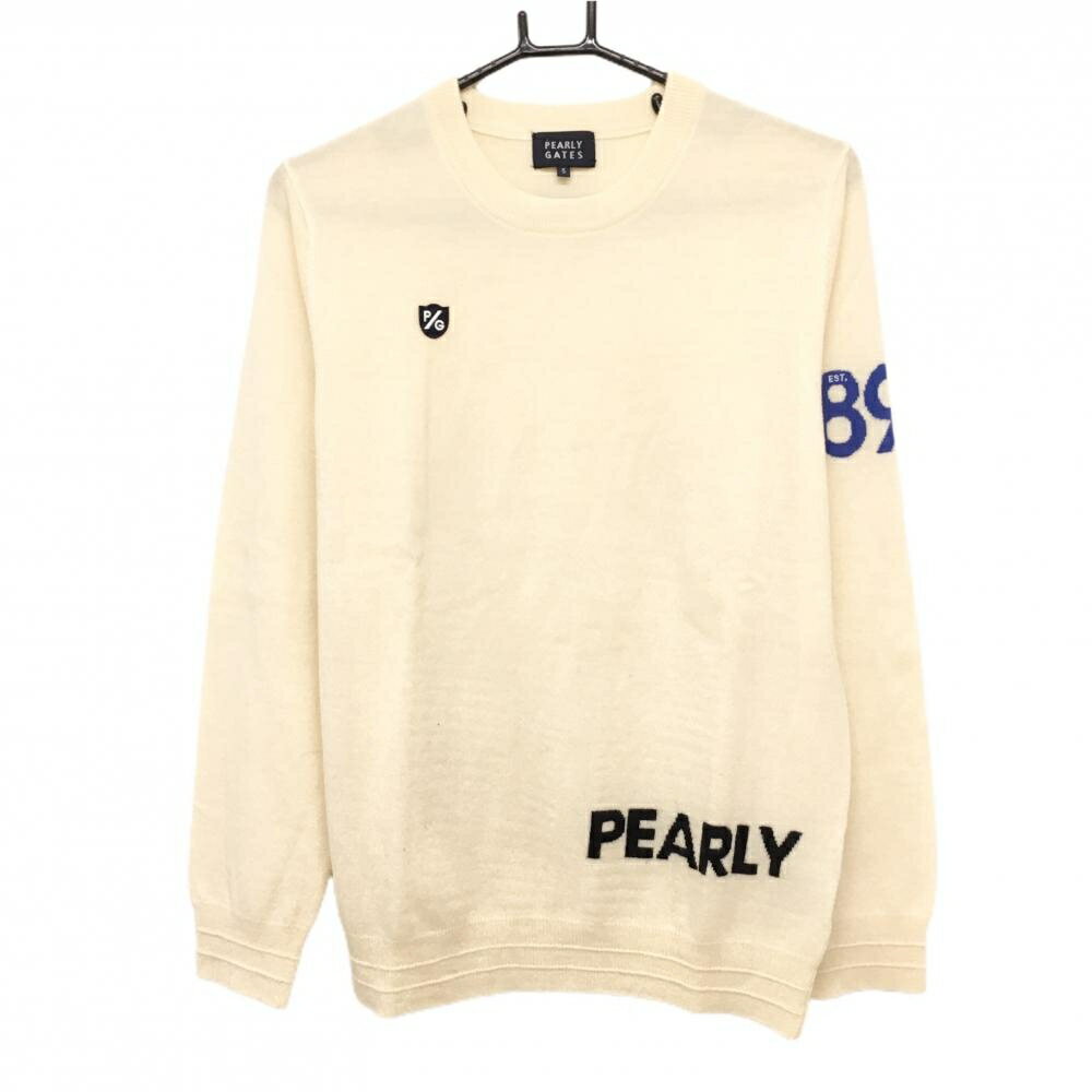 【美品】パーリーゲイツ セーター アイボリー×黒 ニット ウール100％ 裾ロゴ メンズ 5(L) ゴルフウェア..
