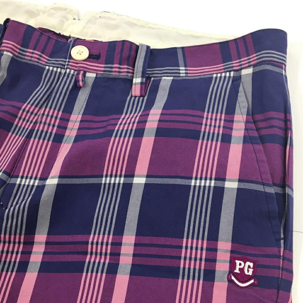 【美品】パーリーゲイツ パンツ パープル×ネイビー チェック メンズ 6(XL) ゴルフ...