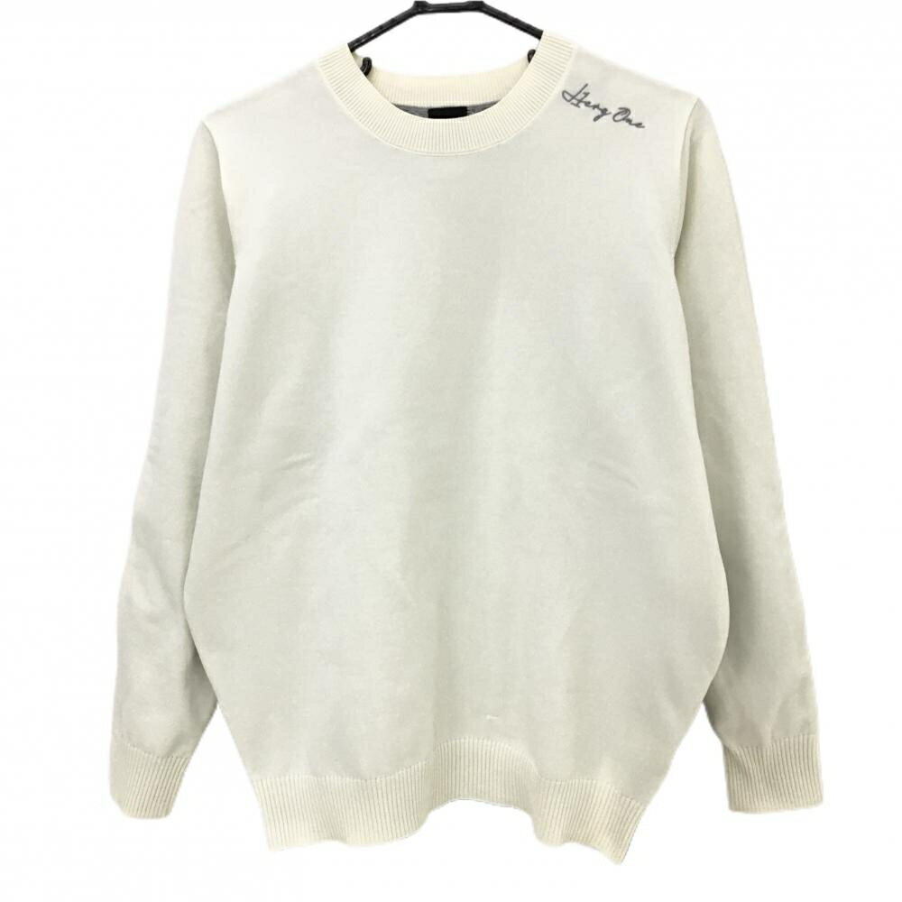 【超美品】エルグワン セーター 白×グレー 背面ケーブル編み ニット メンズ V(L) ゴルフウェア HERG1