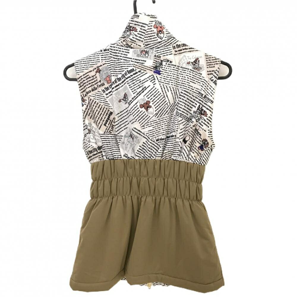 【超美品】MUスポーツ 中綿ベスト 白×黒 英字総柄 ドッグ レディース 40(M) ゴルフウェア M・U SPORTS