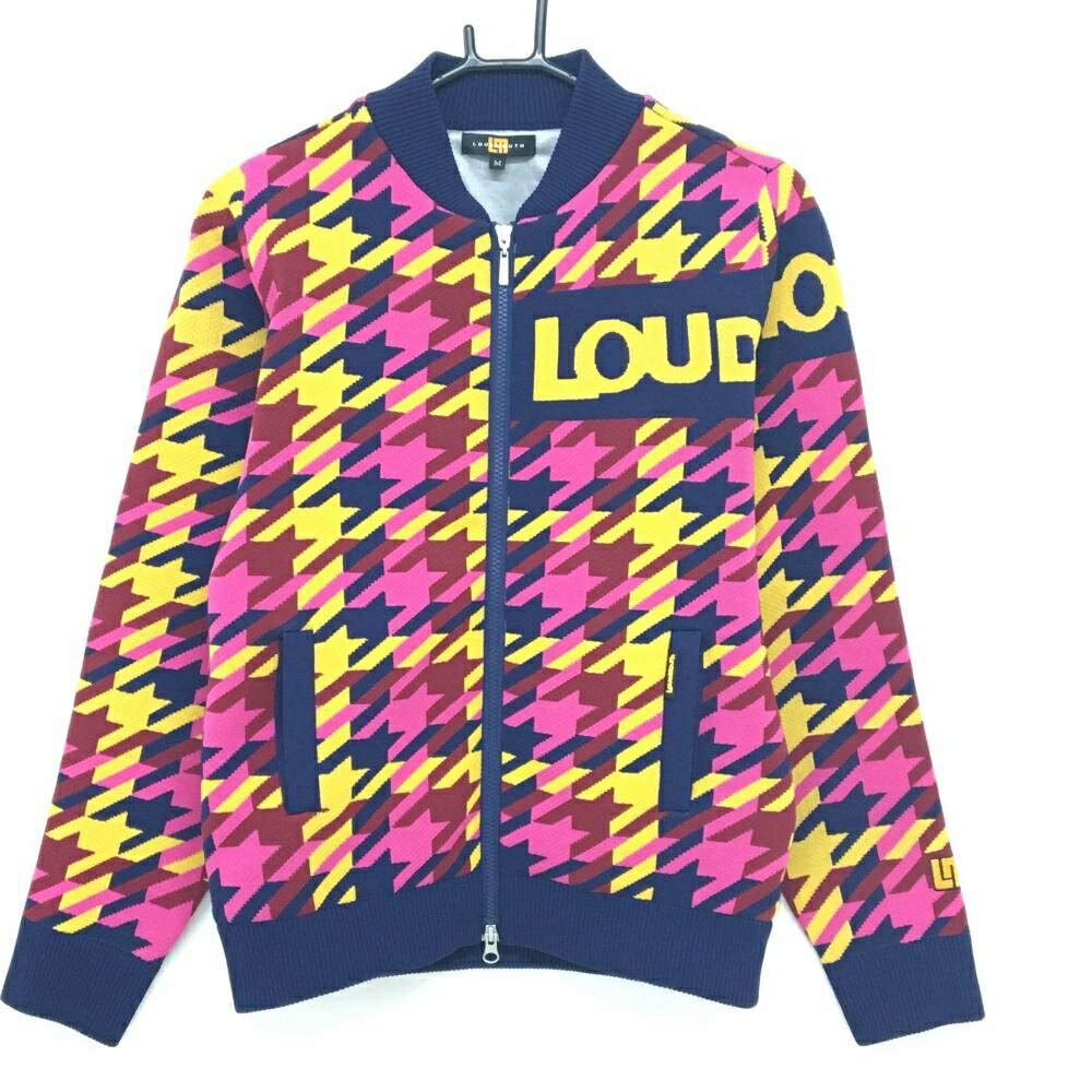 【超美品】ラウドマウス ニットジャケット ネイビー×イエロー 千鳥格子 身頃裏地付き レディース M ゴルフウェア LOUDMOUTH