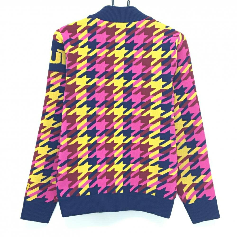 【超美品】ラウドマウス ニットジャケット ネイビー×イエロー 千鳥格子 身頃裏地付き レディース M ゴルフウェア LOUDMOUTH