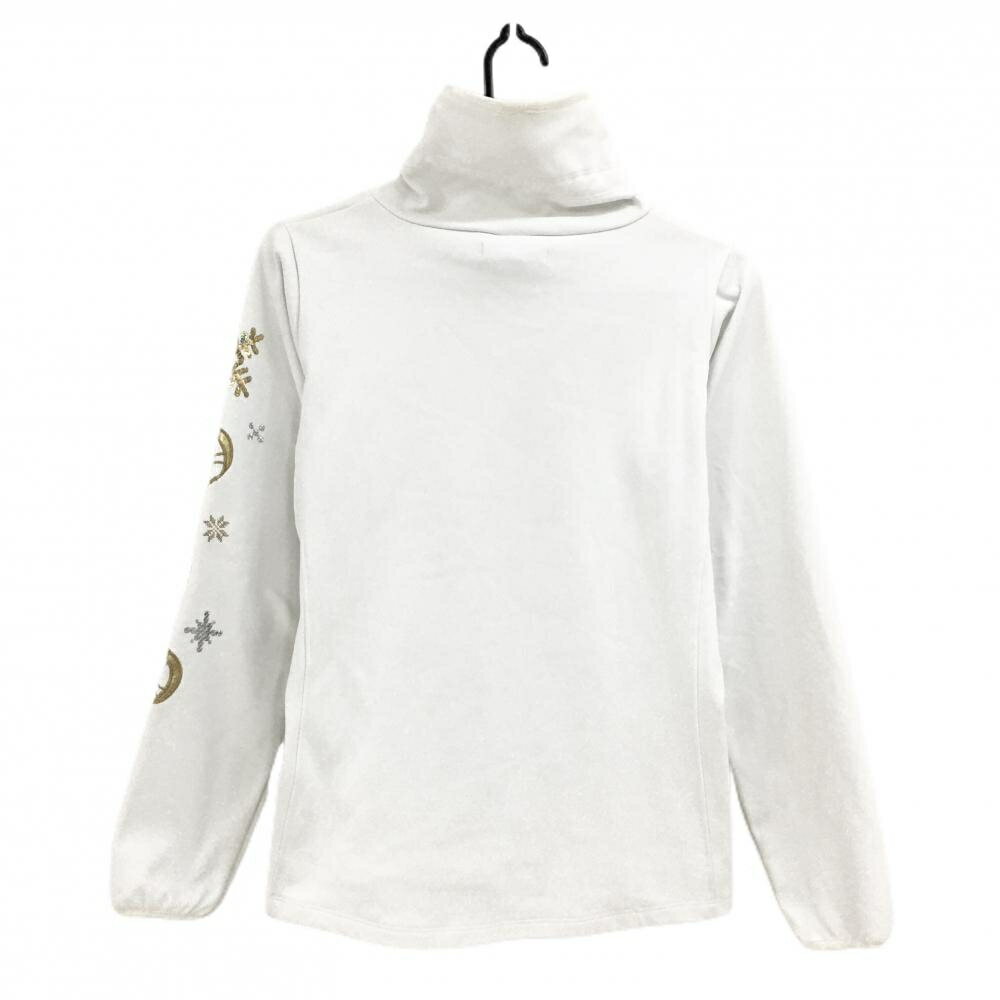 ダンスウィズドラゴン 長袖ハイネックシャツ 白×ゴールド スパンコール 裏起毛 レディース 2(M) ゴルフウェア Dance With Dragon