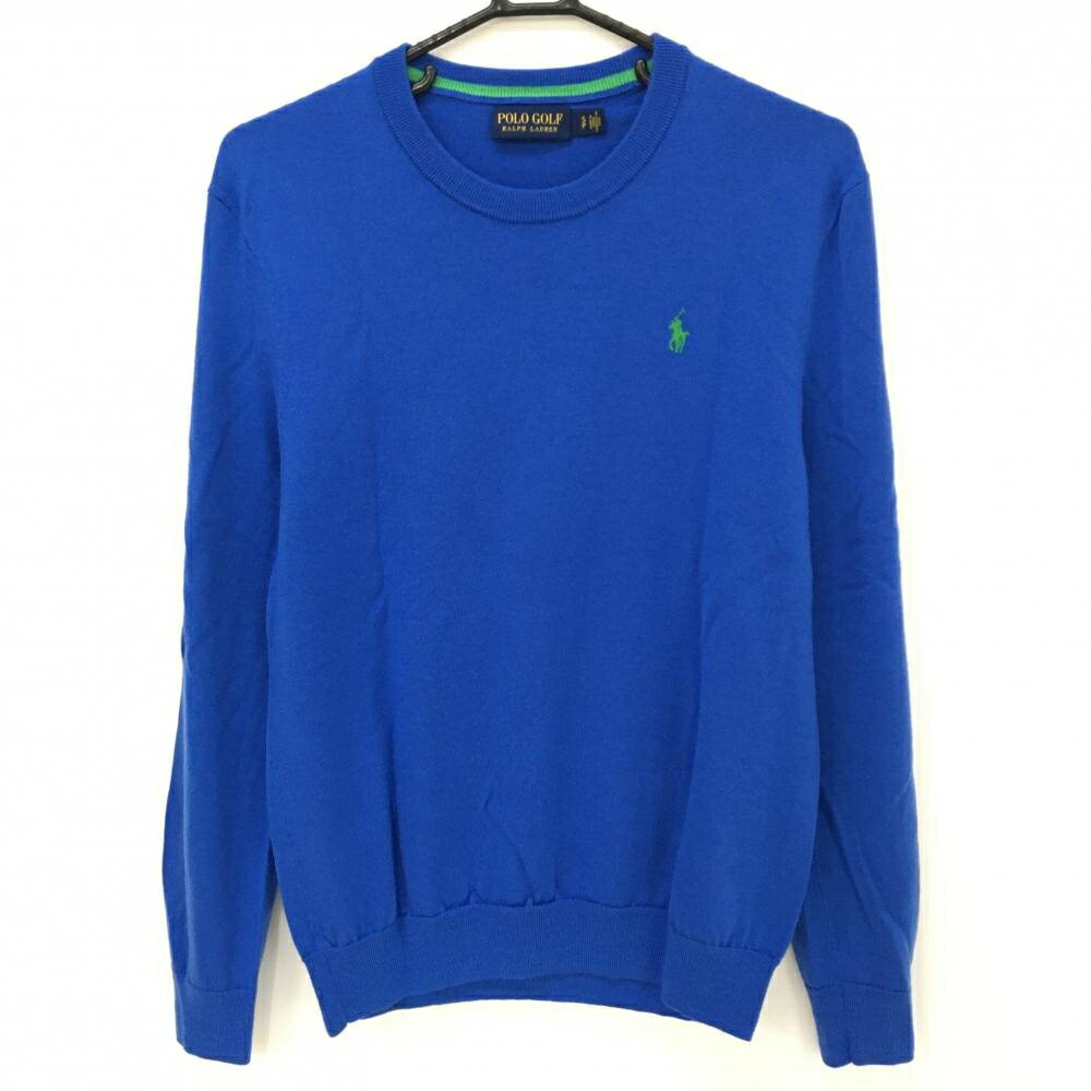 【美品】ポロゴルフ セーター ブルー ロゴグリーン ウール100％ ニット メンズ S ゴルフウェア Ralph L..