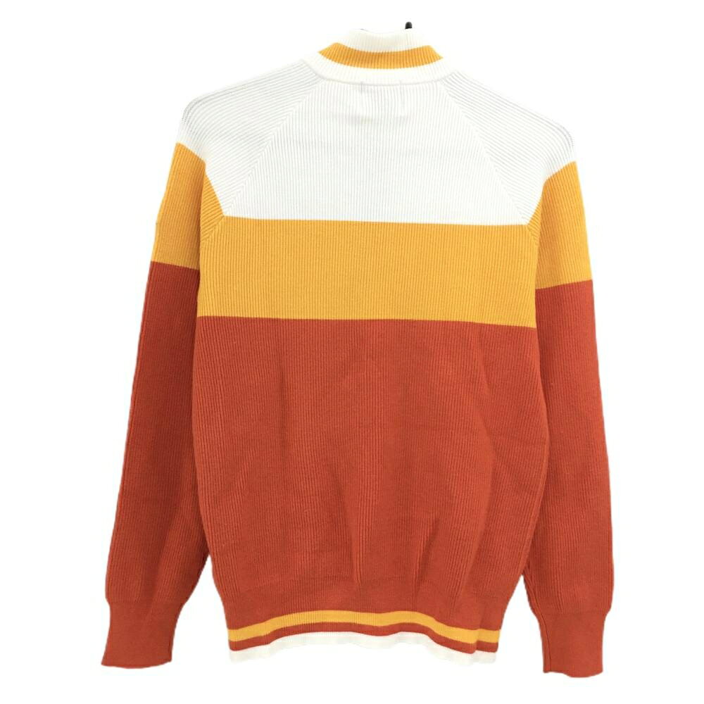 【美品】ルコックゴルフ ニットジャケット オレンジ×白 ハイネック ロゴワッペン レディース L ゴルフウェア le coq sportif