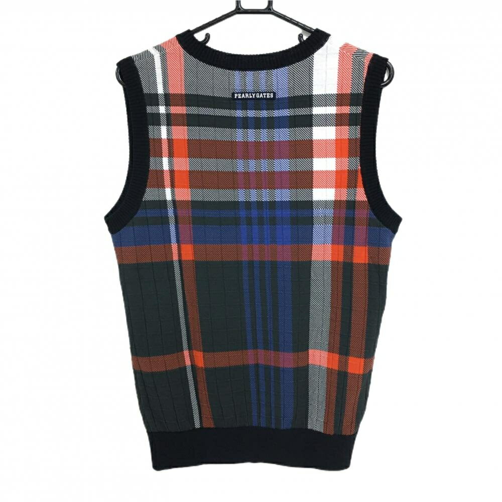 【新品】パーリーゲイツ ニットベスト ネイビー×レッド×ブルー Vネック チェック メンズ 4(M) ゴルフウェア PEARLY GATES