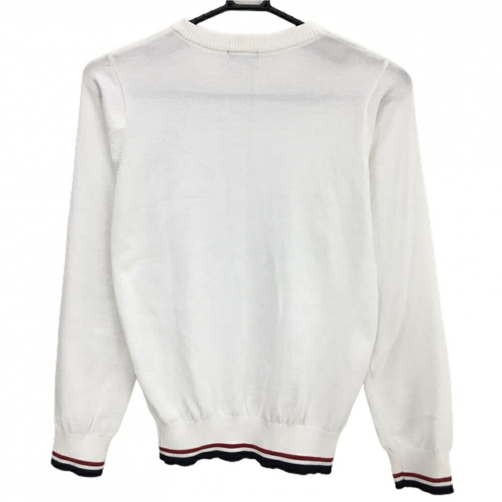 【美品】パーセッタンタドゥエ セーター 白×ネイビー 一部ケーブル編み ワッペン ニット　 レディース M ゴルフウェア PAR72