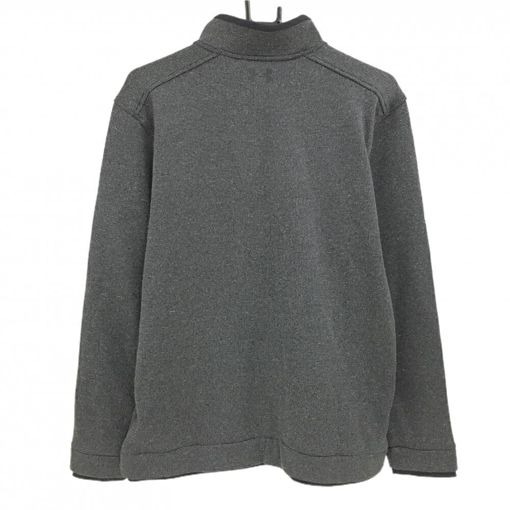 【超美品】アンダーアーマー ハイネックブルゾン 杢グレー×黒 細ボーダー 裏起毛 ハーフジップ メンズ LG/G/G ゴルフウェア UNDER ARMOUR
