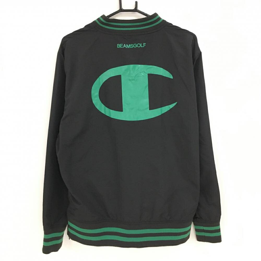 【美品】ビームスゴルフ×Champion スニード 黒×グリーン メッシュ裏地 背面ビッグロゴ ブルゾン メンズ LARGE ゴルフウェア BEAMS GOLF