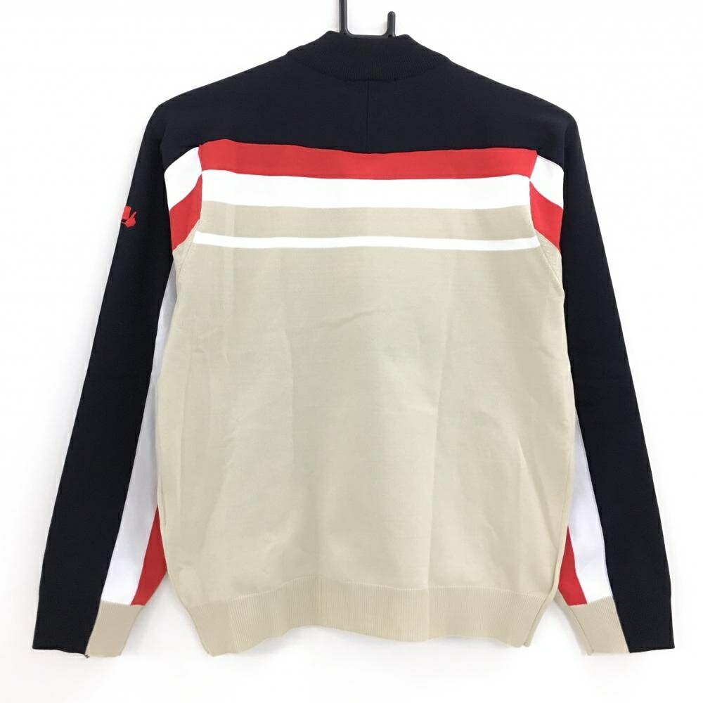 【新品】フィッチェゴルフ ニットジャケット ベージュ×黒 上部ライン 吸汗速乾 レディース L ゴルフウェア FICCE GOLF