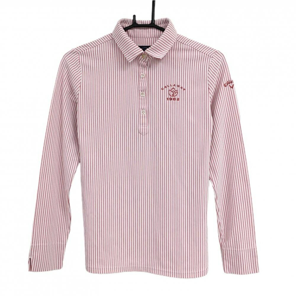CALLAWAY - 【超美品】キャロウェイ 長袖ポロシャツ 白×ピンク ストライプ ロゴ刺しゅう レディース M ゴルフウェア Callaway