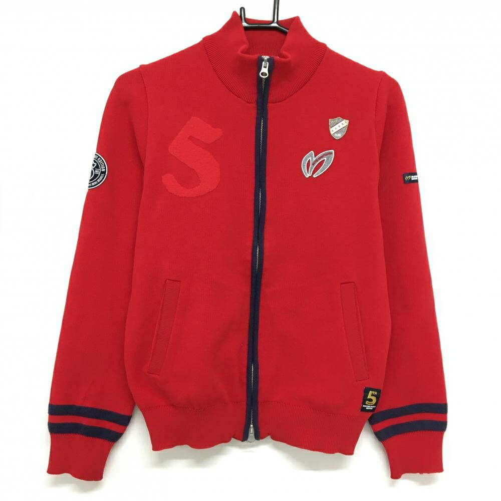 【美品】マスターバニー ニットジップジャケット レッド×ネイビー 5周年 レディース 1(M) ゴルフウェア MASTER BUNNY EDITION