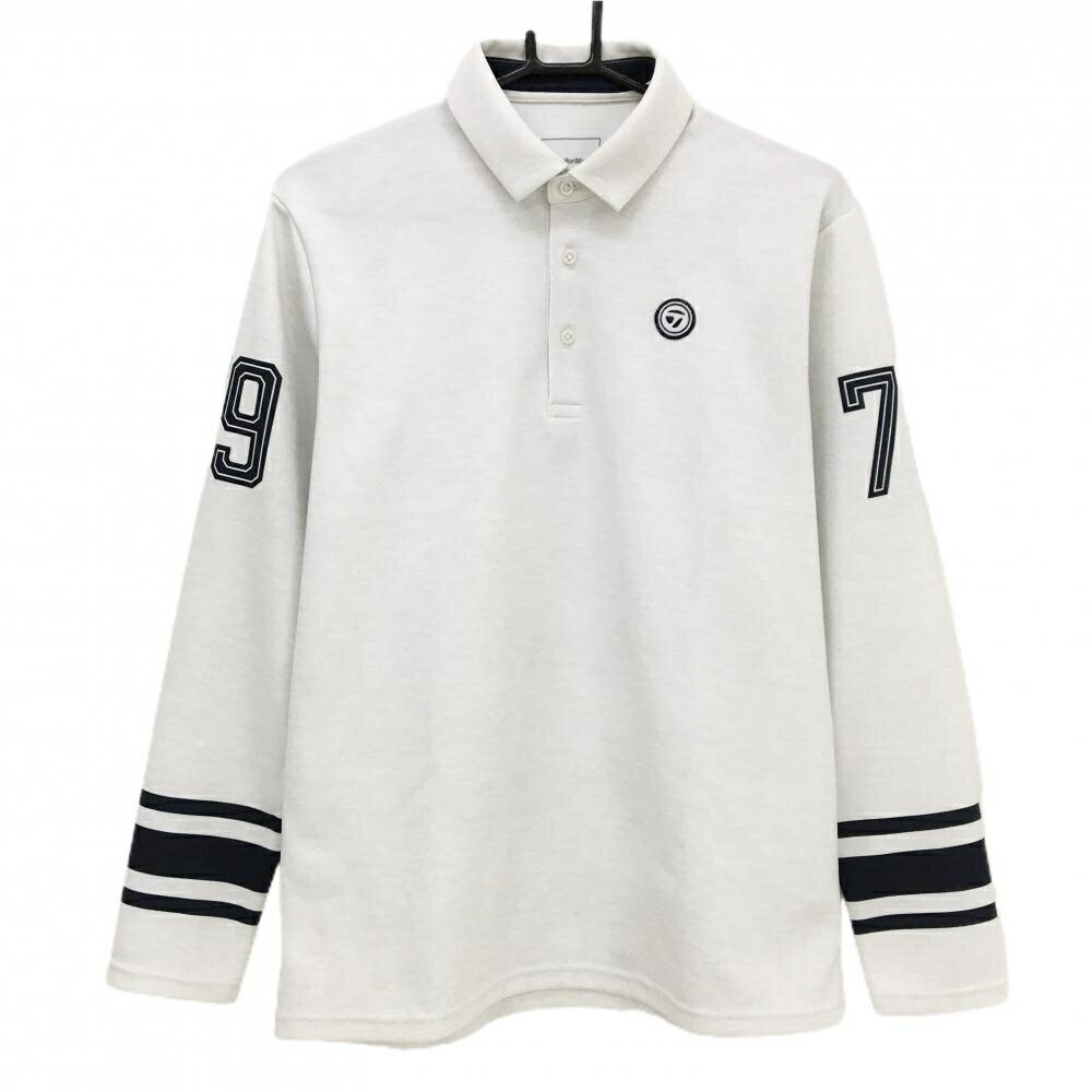 テーラーメイド 長袖ポロシャツ 杢ライトグレー×ネイビー 袖口ライン メンズ L ゴルフウェア TaylorMade