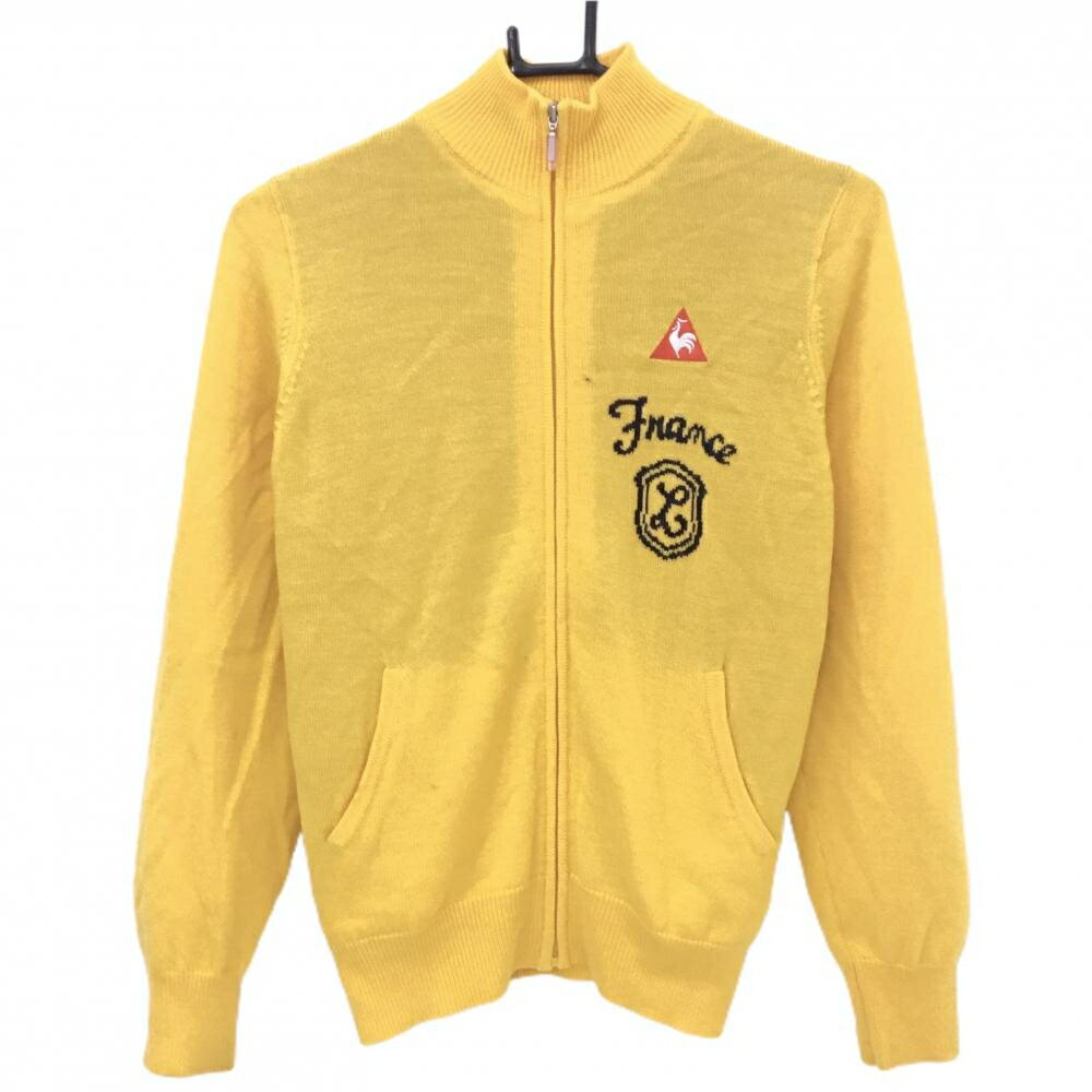 ルコックゴルフ ニットジャケット イエロー×黒 ロゴ刺しゅう 裏地付 メンズ S ゴルフウェア le coq sportif