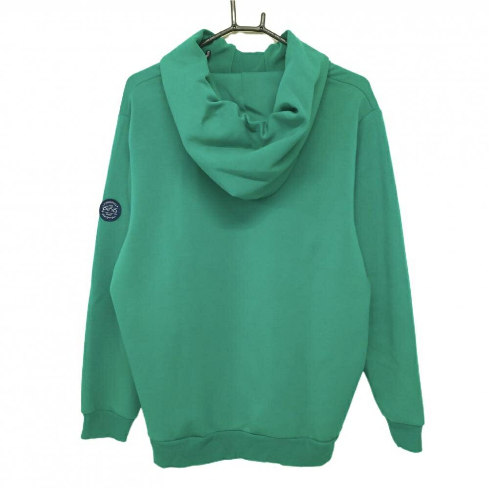 【美品】ピン パーカー グリーン×ネイビー フロントロゴ トレーナー レディース L ゴルフウェア PING
