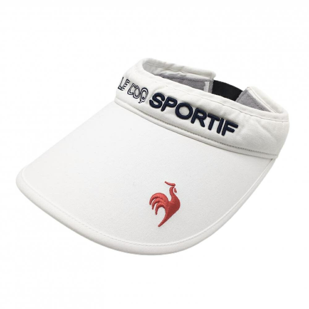 ルコックゴルフ サンバイザー 白×ネイビー×レッド 立体ロゴ ダイヤル式サイズ調整 ゴルフウェア le coq sportif
