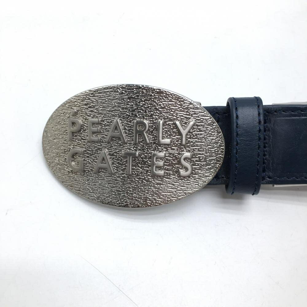【美品】パーリーゲイツ トップ式ベルト ネイビー×シルバー 30周年 シルバーロゴバックル レディース ゴルフウェア PEARLY GATES