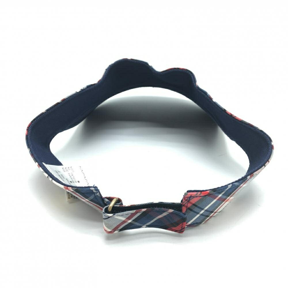 【美品】サマンサタバサNo.7 サンバイザー ネイビー×白×レッド チェック ロゴ刺しゅう レディース F ゴルフウェア Samantha Thavasa