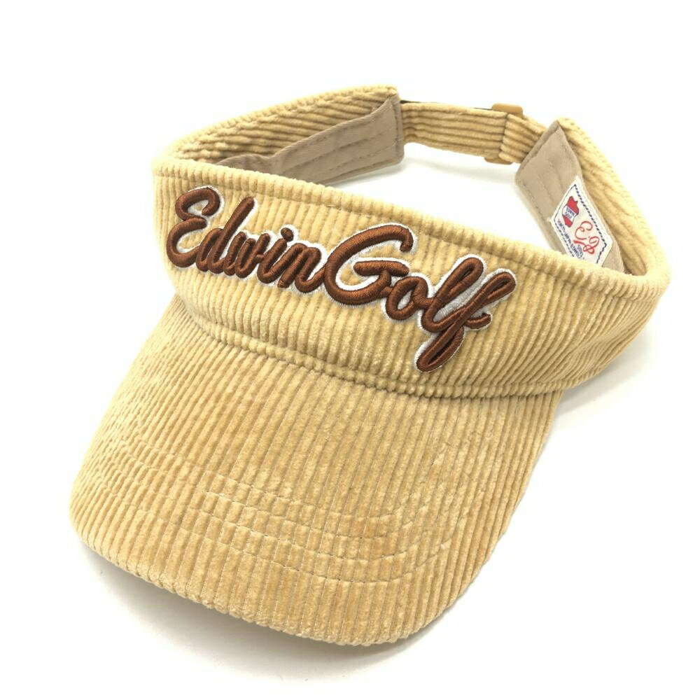【美品】エドウィンゴルフ サンバイザー ベージュ コーデュロイ 立体ロゴ ゴルフウェア EDWIN GOLF